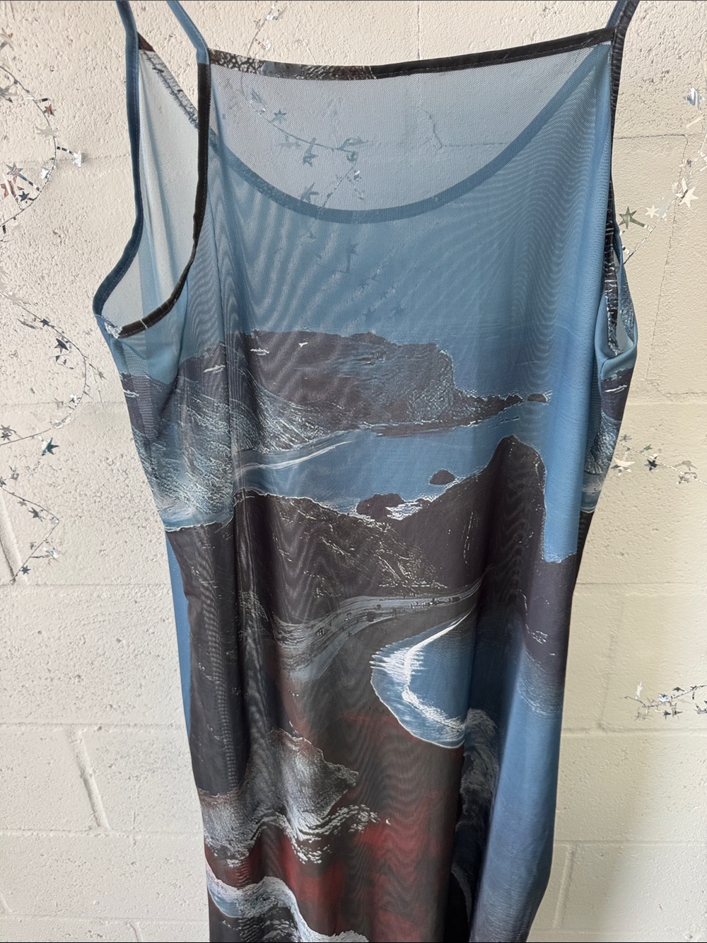 Sheer Blue Coastal Print Slip Dress - Picture 4 of 4